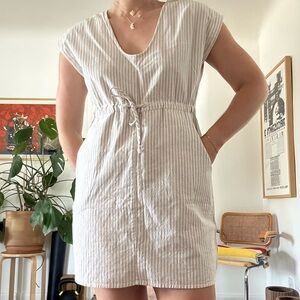 Ali Golden Striped Coastal Linen Mini Dress